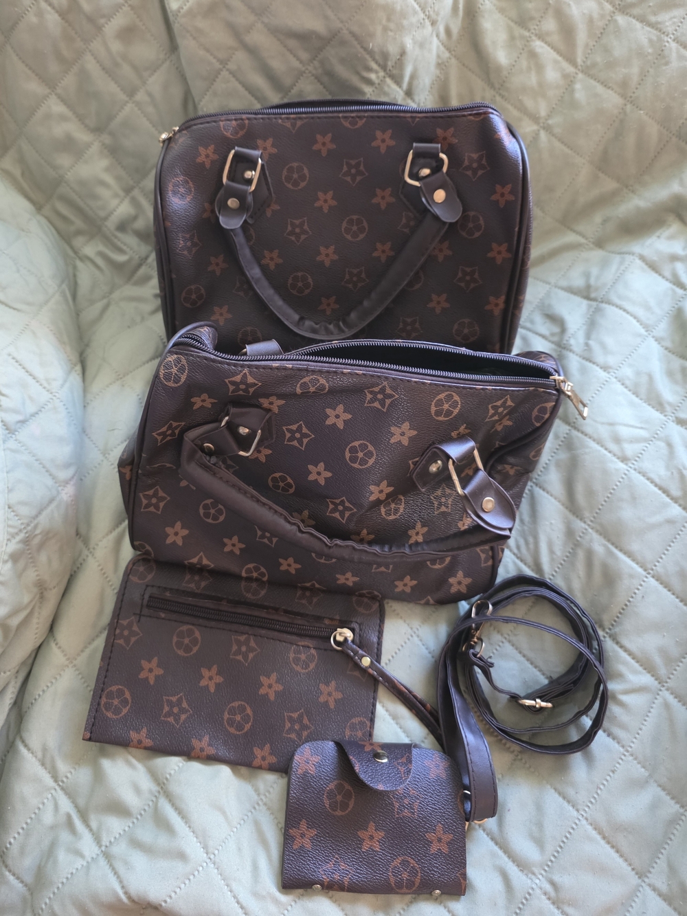 Brown Patterned Women’s Satchel and Wallet Set